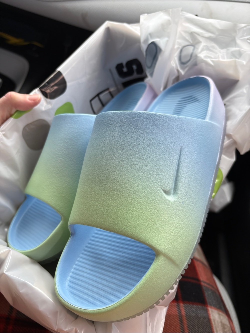 Nike womens Gradient Slide Sandals - Blue to Green Pastel